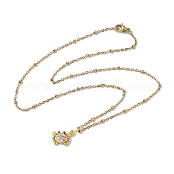 Summer Beach Brass Pave Clear Cubic Zirconia Crab Pendant 304 Stainless Steel Satellite Chain Necklaces for Women&nbsp;NJEW-JN06035
