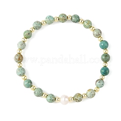 Natural Peruvian Turquoise(Jasper) Round Beaded Stretch Bracelets&nbsp;BJEW-JB14343-03