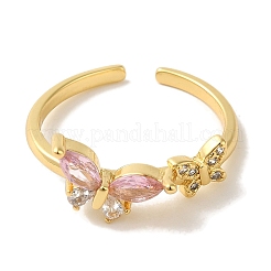 Rack Plating Brass Micro Pave Cubic Zirconia Cuff Ring&nbsp;RJEW-P104-10G