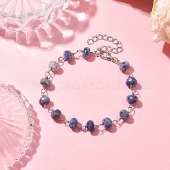 Natural Blue Spot Jasper Rondelle Beads Link Bracelets for Women&nbsp;BJEW-JB10262-03