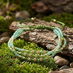 Adjustable Glass Seed Bead & Glass & Brass Beads Multi-Strand Bracelets for Women&nbsp;HR1151-2