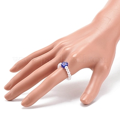 Plastic Imitation Pearl & Millefiori Glass Beaded Finger Ring for Women&nbsp;RJEW-JR00484