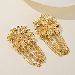Brass Flower with Chain Charm Dangle Stud Earrings&nbsp;BB5682