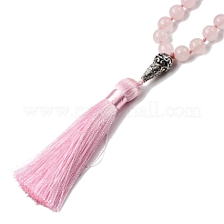 Natural Rose Quartz Mala Prayer Round Beaded Wrap Necklaces with Long Tassel and Metal Tree of Life&nbsp;FS-WG93CBE-02