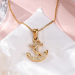304 Stainless Steel Crystal Rhinestone Anchor Pendant Necklaces&nbsp;LS-NJEW-Z057-01A-G
