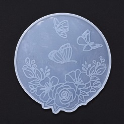 Flat Round with Flower & Butterfly Cup Mat Silicone Molds&nbsp;LS-DIY-M034-29