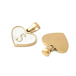 304 Stainless Steel Pave Natural White Shell Heart with Initial Slice Pendants&nbsp;STAS-R168-25G-S