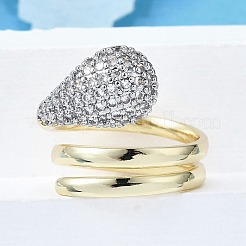 Brass Micro Pave Clear Cubic Zirconia Cuff Rings for Women&nbsp;RJEW-G347-15GP