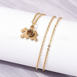 304 Stainless Steel Glass Drill Birth Stone Constellation Pendant Necklaces&nbsp;LS-STAS-D305-08G-K