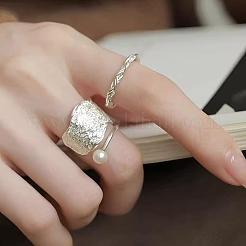 2Pcs 925 Sterling Silver with Natural Freshwater Pearl Round Bead Adjustable Cuff Rings&nbsp;FS-WGC280C-03