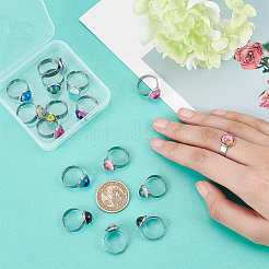 16Pcs 8 Colors Half Round K9 Glass Adjustable Ring&nbsp;RJEW-DC0001-13