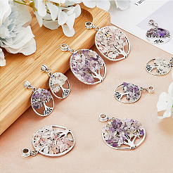 24Pcs 4 Styles Natural Amethyst & Rose Quartz Chip Alloy European Dangle Charms&nbsp;G-HY0001-17