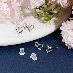 2 Pairs Hollow Heart Rhodium Plated 925 Sterling Silver Stud Earrings&nbsp;EJEW-BBC0001-33P