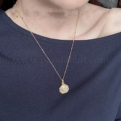 Brass Enamel and Natural Shell Octagon Pendant Necklaces for Women&nbsp;WGEA23F-01