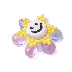 Glass Seed Beaded Sunflower Pendants&nbsp;PALLOY-MZ01014-01