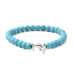 2Pcs 2 Color Tibetan Style Alloy Dolphin & Synthetic Turquoise Round Beaded Stretch Bracelets Set&nbsp;BJEW-JB09895