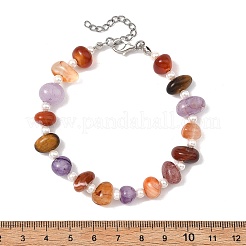 Natural Mixed Gemstone Nuggets & Shell Pearl Round Beaded Bracelets for Women&nbsp;BJEW-JB13956