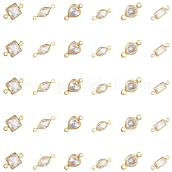 60Pcs 6 Styles Brass Clear Cubic Zirconia Connector Charms&nbsp;KK-YW0003-62
