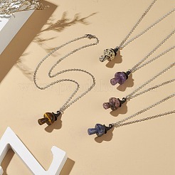 5Pcs 5 Style Natural Mixed Gemstone Mushroom with Witch Hat Pendant Necklaces Set&nbsp;NJEW-JN04198