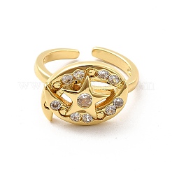 Clear Cubic Zirconia Moon & Star Open Cuff Ring&nbsp;RJEW-C055-03G
