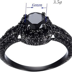 Flat Round Brass Jet Rhinestone Finger Rings&nbsp;FS-WG232E0-01