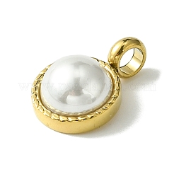 Ion Plating(IP) 304 Stainless Steel Pave Shell Pearl Half Round Charms&nbsp;FIND-Z028-36G