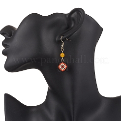 Handmade Glass Seed Beaded Window Lattice Pattern Dangle Earrings&nbsp;EJEW-MZ00560-01