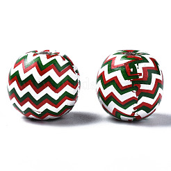 Painted Natural Wood European Beads&nbsp;WOOD-S057-034
