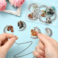 20Pcs 10 Colors Crescent Moon Tibetan Style Alloy with Gemstone Chip Pendants&nbsp;PALLOY-CJ00174