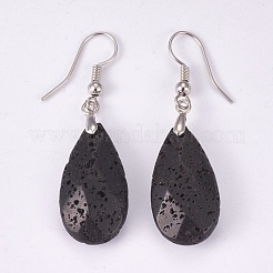 Natural Lava Rock Dangle Earrings&nbsp;EJEW-P150-A010