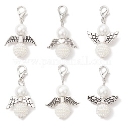 6Pcs 6 Styles Acrylic Imitation Pearl & Glass Pearl Angel Pendant Decorations&nbsp;HJEW-JM03480