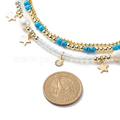 3Pcs 3 Style Natural Pearl & White Moonstone & Synthetic Turquoise & Opalite Beaded Necklaces Set&nbsp;NJEW-JN04000