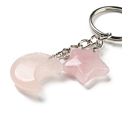 Reiki Natural Rose Quartz Moon & Star Pendant Keychains&nbsp;KEYC-P015-02P-04