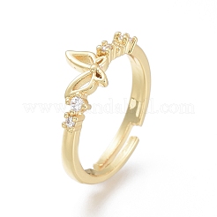 Adjustable Brass Micro Pave Clear Cubic Zirconia Finger Rings&nbsp;RJEW-O037-10G