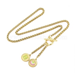 Ion Plating(IP) 304 Stainless Steel Green Yellow Enamel Letter & Eye Pendant Wheat Chain Necklaces&nbsp;STAS-Z102-01G-H