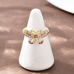 Butterfly Brass Micro Pave Colorful Cubic Zirconia Cuff Rings for Women&nbsp;RJEW-A088-05G