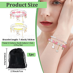 2Bags 2 Colors Plastic & Glass Beaded Stretch Bracelets&nbsp;BJEW-PA0001-09