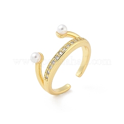 Brass Micro Pave Cubic Zirconia ABS Imitation Pearl Cuff Rings&nbsp;RJEW-D307-02G-C