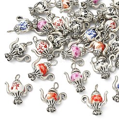 30Pcs 6 Styles Handmade Flower Printed Porcelain with Alloy Pendants&nbsp;PALLOY-YW00214