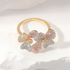 Flower Brass Micro Pave Clear Cubic Zirconia Finger Rings for Women&nbsp;FS-WG8D34E-04