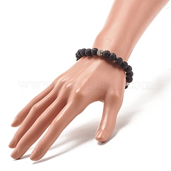 Natural Lava Rock & Alloy Round Beaded Stretch Bracelet&nbsp;BJEW-JB07897-01