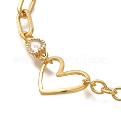 Heart Brass Micro Pave Clear Cubic Zirconia Cable Chain Bracelets For Women Girl&nbsp;BJEW-L696-011G