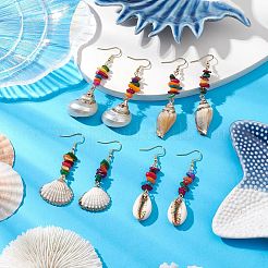 Dyed Shell & Electroplated Conch Shell Dangle Earrings&nbsp;EJEW-JE06061