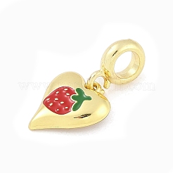 Brass Red Enamel Heart European Dangle Charms&nbsp;KK-Z090-07G-01
