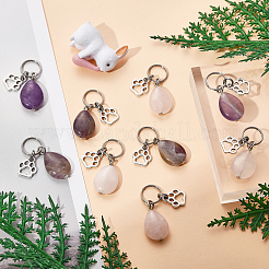 10Pcs 2 Style Natural Gemstone Teardrop Keychains&nbsp;HJEW-CA0001-21