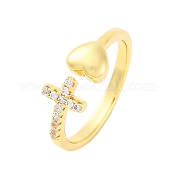 Brass Micro Pave Clear Cubic Zirconia Cuff Rings for Women&nbsp;RJEW-U047-15G