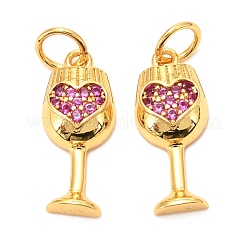 Brass Micro Pave Fuchsia Cubic Zirconia Pendants&nbsp;ZIRC-P086-10G