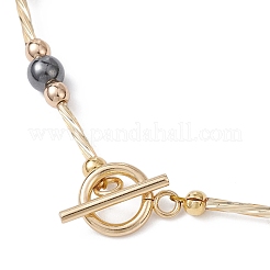 Round Synthetic Non-Magnetic Hematite & Quartz Crystal & Natural Tiger Eye and Glass Twisted Bugle Beaded Necklaces&nbsp;NJEW-JN05726