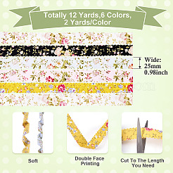 2Sets 2 Colors  Polyester Flower Printed Ribbon&nbsp;OCOR-TA0002-65