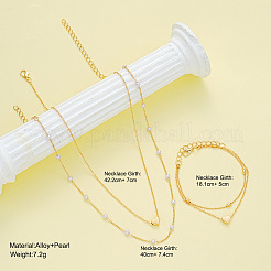 Heart Alloy & Plastic Imitation Pearls Round Beaded Necklaces & Double Layer Bracelets Sets&nbsp;FS-WGC2DB5-01